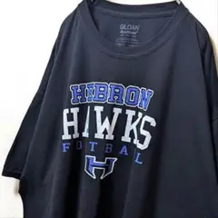 ギルダン ヘブロンホークスフットボール ロゴ Tシャツ ブラック黒2XL古着