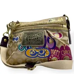 美品　COACH コーチ　ショルダーバッグ　オプアート　ポピー　ベージュ