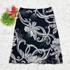 【INDIVI】 膝丈スカート フレアスカート 裏地あり 大きいサイズ （LL）