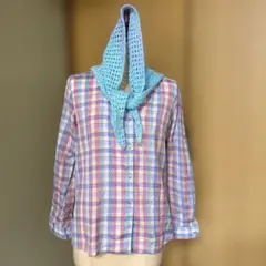 昭和レトロ　チェック柄長袖シャツ　バブーシュカ