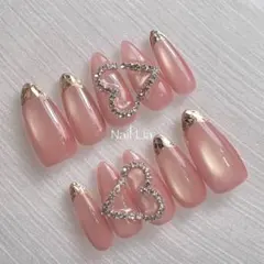 現品ネイルチップ　マグネット　ピンク　キラキラ　ワンホン　ガラスフレンチ　ハート