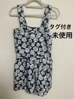 ネイビー　リゾート花柄サロペットキュロット　Fサイズのサムネイル