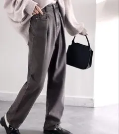 classical elf ハイウエストデニム＆チノ タックワイドパンツ グレー