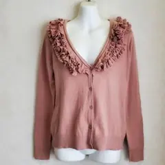 H&M　フリル付き オレンジベージュ長袖カーディガン　サイズM