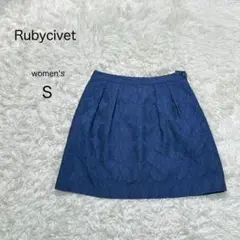 【Rubycivet】スカート 裏地付き ネイビー 花柄 シンプル きれいめ