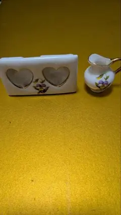 昭和 레트로 スミレ柄ミニチュア 陶器製 雑貨 2点セット BORNCHINA現状品