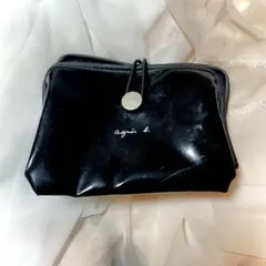 【agnès b.】コスメポーチ トラベルポーチ 黒 シルバーロゴ