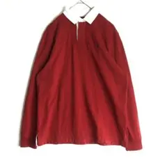 3219 ポロ　ラルフローレン　ロゴ　刺繍　赤　裏起毛　長袖　ラガーシャツ