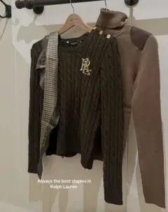 Lauren Ralph Lauren ボタントリム ケーブルニット セーター