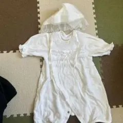 ホワイトベビードレスと帽子セット
