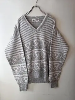 リ*イ様 No.3621 USA製 幾何学柄 ニットセーター L ゆるだぼ モー