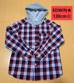 EDWIN★チェック フード付き 長袖シャツ☆キッズ★130cm