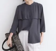 美品　インディヴィ　ヨークデザインブラウス　洗える　現行品　スレート　Lサイズ