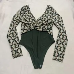 花柄長袖ワンピース水着 オリーブグリーン