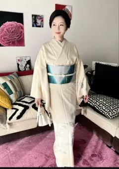 鳥獣戯画 訪問着アイボリー新品　作家 国内手縫い　トールサイズで仕立てました