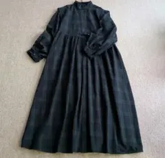 フリークスストア チェック柄 バルーンスリーブ フレアマキシワンピース