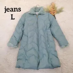 ジーンズ レディース モッズコート(L)水色 キルティングコート ジップアップ