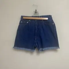 デニム　ダークブルー フリンジヘム ショートパンツ　M ウエスト64