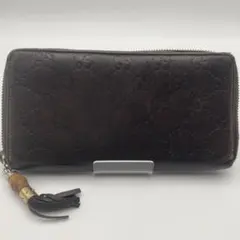 グッチ 長財布 ラウンドファスナー GG柄 バンブー タッセル
