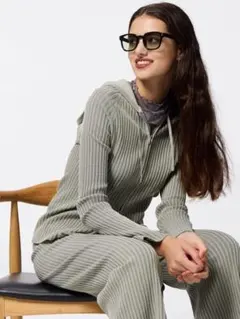 完売品　GU リブニットダブルジップパーカ　S