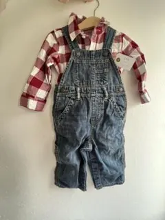 【GAP2点セット】オーバーオール サロペット デニム＆チェックシャツロンパース