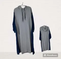 パーカー サイドライン　ロングワンピース　マキシ丈 バイカラー