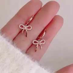 No147 揺れる リボン フープ［ピンクゴールド］金属アレルギー対応 高品質