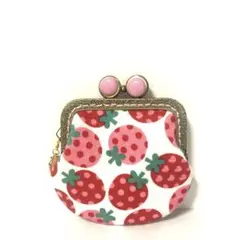 まーるいイチゴ柄のがま口(ピンクマーブル玉/イチゴチャーム付)