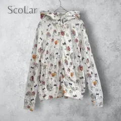 【scoLar スカラー】　総柄　フルジップ　パーカー　コットン　洗える