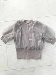 インググレー ニット生地　五分袖 トップス M