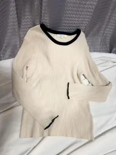 GLOBAL WORK リブニット 長袖 L アイボリー/ブラック