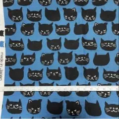 猫柄 生地 ブルー コットンキャンバス