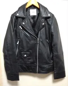 MANGO 本革 レザーダブルライダースジャケット ブルゾン 黒 ブラック M