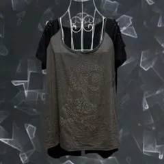 00s y2k 平成ギャル スカル 骸骨 ラインストーン ノースリーブ Tシャツ