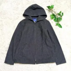 美品《ELLE》エル フード付きジップアップコート ウール90% グレー 160