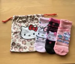 ☆新品☆ ハローキティ ソックス　3足セット ヒョウ柄　レオパード　巾着袋