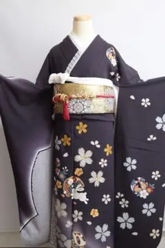 振袖フルセット 紺と白 兎 太鼓 鹿子 美品 京都きもの友禅お誂え