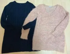 GUのネイビーニットワンピとピンクニットチュニックセット