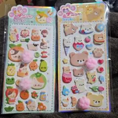 アニマルくま&ねこ　ぷにぷに肉球シール2枚セット　もちプニュ～ステッカー