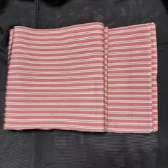 赤と白のストライプ 半幅帯、美品、２番目画像のみの指差しシミ有り