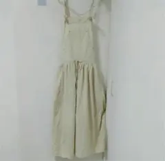 コットンリネンナチュラルベージュストライプ サロペット ジャンパースカート