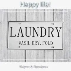 【ブリキ看板プレートLAUNDRYランドリー】シャビー／ホワイト