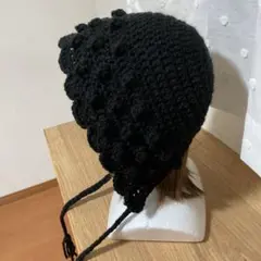 ハンドメイド◆ブラック◆バラクラバ・ボンネット・ビーニー・ニット帽