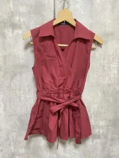 salire サリア　ノースリーブ　シャツ　ブラウス　ワインレッド　フリル　M