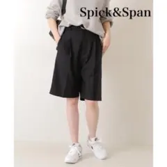 スピックアンドスパン　リネンストレッチベルト付きショートパンツ　黒　サイズ36