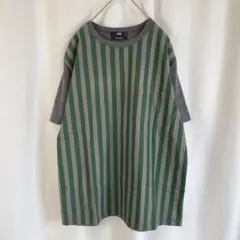 HARE Tシャツ 半袖 カットソー ストライプ グレー 緑 S df1219