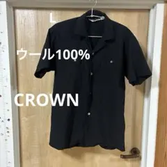クラウン　ウール100% 黒のシャツ　Lサイズのサムネイル