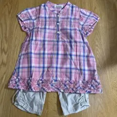 Branshes チェック柄 半袖ワンピース 90 ピンク