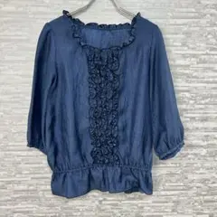 訳あり特価❣️シェリー フリルブラウス ネイビー S夏にぴったり！