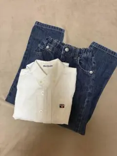 Mou Jon Jon ホワイトボタンダウンシャツとデニムパンツセット